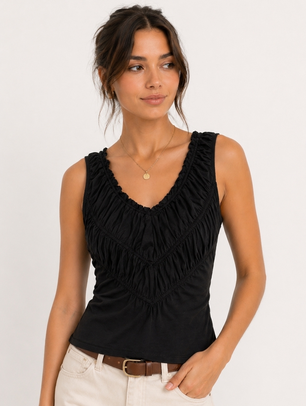 Mixit Womens Large Black Modern Boho Peasant Top Minimalist Coastal Chic Capsule